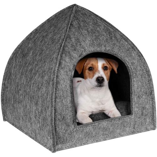  BronzeDog Cat House Bed with Removable Cushion Pad Cozy Kitten Cave Cute Pet Tent Beds for Cats Puppy Small Dogs Black Gray Beige