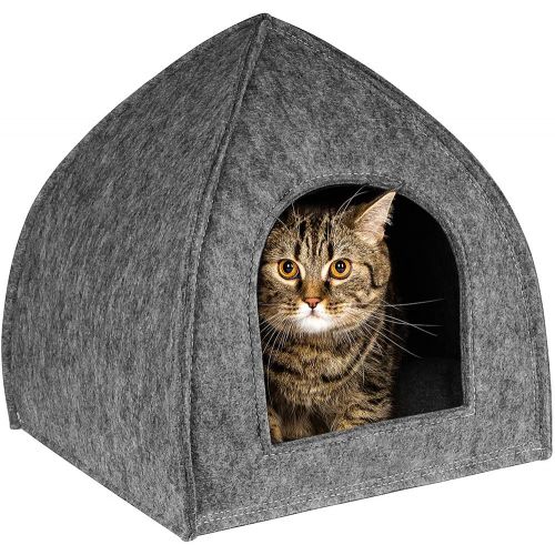  BronzeDog Cat House Bed with Removable Cushion Pad Cozy Kitten Cave Cute Pet Tent Beds for Cats Puppy Small Dogs Black Gray Beige