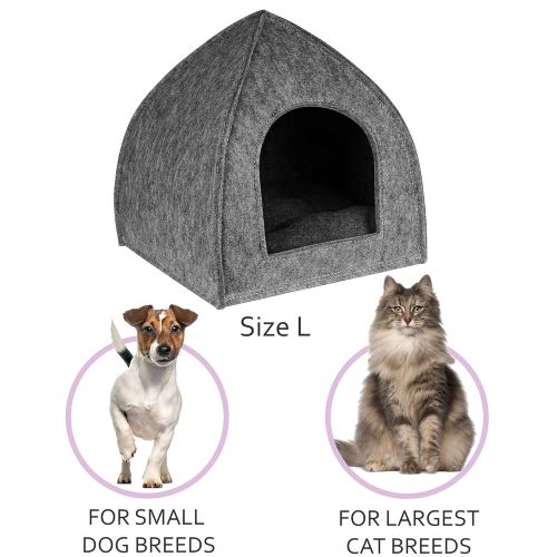  BronzeDog Cat House Bed with Removable Cushion Pad Cozy Kitten Cave Cute Pet Tent Beds for Cats Puppy Small Dogs Black Gray Beige