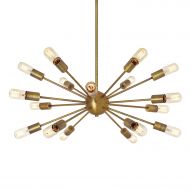 Brooklyn Bulb Co. Brass Sputnik Chandelier 18 Light - Mid-Century Sphere Ceiling Fixture, Modern Starburst Style, Dimmable, Damp Located - ETL Listed