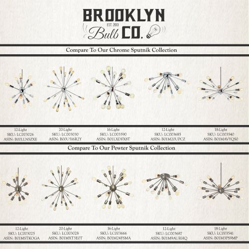  Brooklyn Bulb Co. Brass Sputnik Chandelier 18 Light - Mid-Century Sphere Ceiling Fixture, Modern Starburst Style, Dimmable, Damp Located - ETL Listed