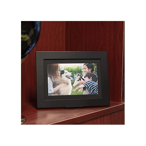  Brookstone PhotoShare 8” Smart Digital Picture Frame, Send Pics from Phone to Frames, WiFi, 8 GB, Holds 5,000+ Pics, HD Touchscreen, Premium Black Wood, Easy Setup, No Fees