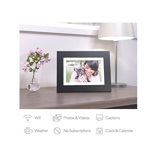  Brookstone PhotoShare 8” Smart Digital Picture Frame, Send Pics from Phone to Frames, WiFi, 8 GB, Holds 5,000+ Pics, HD Touchscreen, Premium Black Wood, Easy Setup, No Fees