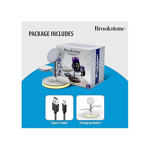  Brookstone 3 in 1 Wireless Charging Station Compatible with MagSafe Charger for Apple Fast Wireless Charger Stand for iPhone 15,14,13,12 Pro Max Series, iWatch Series, Airpods 3, 2, Pro