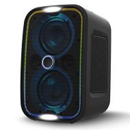 Brookstone Big Blue Go High Power Wireless Indoor/Outdoor Portable Speaker, Bluetooth, Built-in Qi Charging Pad, LED Party Lights, Karaoke Mic Input, High-Res Audio, Intense Bass,