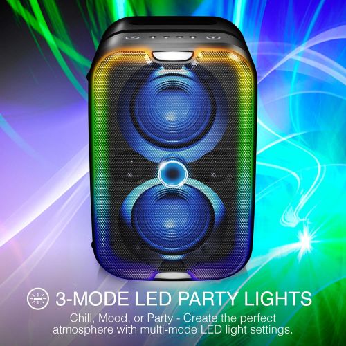  Brookstone Big Blue Go High Power Wireless Indoor/Outdoor Portable Speaker, Bluetooth, Built-in Qi Charging Pad, LED Party Lights, Karaoke Mic Input, High-Res Audio, Intense Bass,