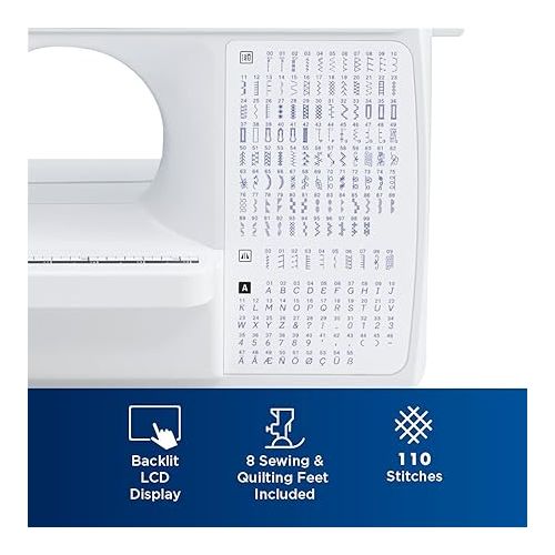 브라더 Brother Sewing and Quilting Machine, Computerized, 165 Built-in Stitches, LCD Display, Wide Table, 8 Included Presser Feet, White