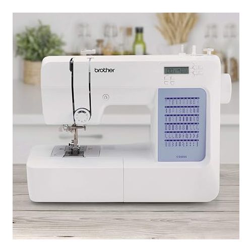 브라더 Brother CS5055 Computerized Sewing Machine, 60 Built-in Stitches, LCD Display, 7 Included Feet, White