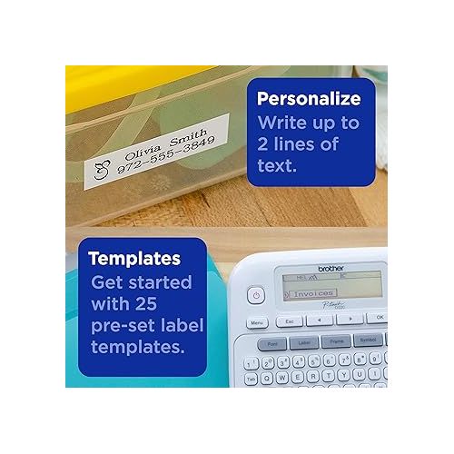 브라더 Brother P-Touch Label Maker, PTD220, Thermal, Inkless Printer for Home & Office Organization, Portable & Lightweight, QWERTY Keyboard, One-Touch Keys & 25 Pre-Set Label Templates Label Memory