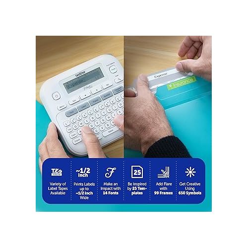 브라더 Brother P-Touch Label Maker, PTD220, Thermal, Inkless Printer for Home & Office Organization, Portable & Lightweight, QWERTY Keyboard, One-Touch Keys & 25 Pre-Set Label Templates Label Memory