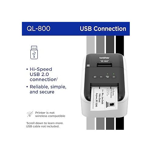 브라더 Brother QL-800 High-Speed Professional Label Printer, Lightning Quick Printing, Plug & Label Feature, Genuine DK Pre-Sized Labels, Multi-System Compatible - Black & Red Printing Available