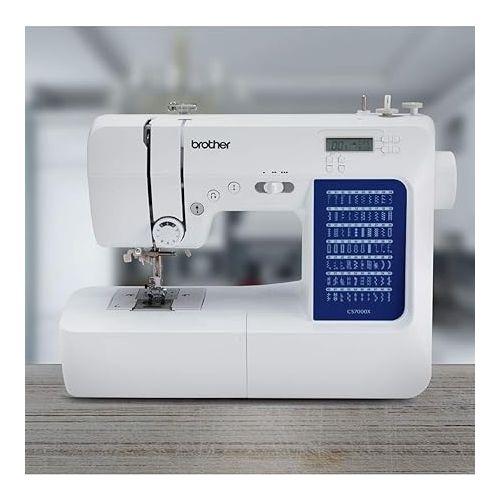 브라더 Brother CS7000X Computerized Sewing and Quilting Machine, 70 Built-in Stitches, LCD Display, Wide Table, 10 Included Feet, White