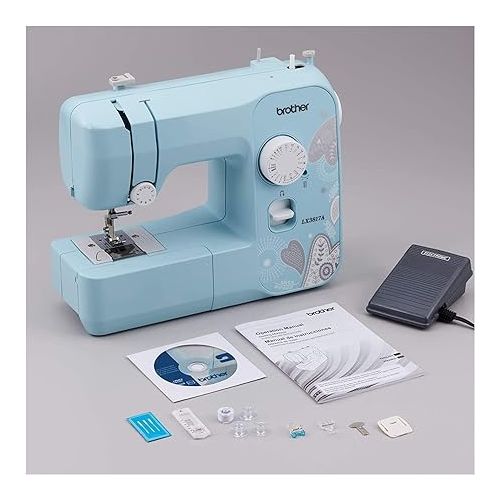 브라더 Brother RLX3817A 17-Stitch Sewing Machine (Blue) with 36-Piece Bobbins and Sewing Threads Set (Renewed) (2 Items)