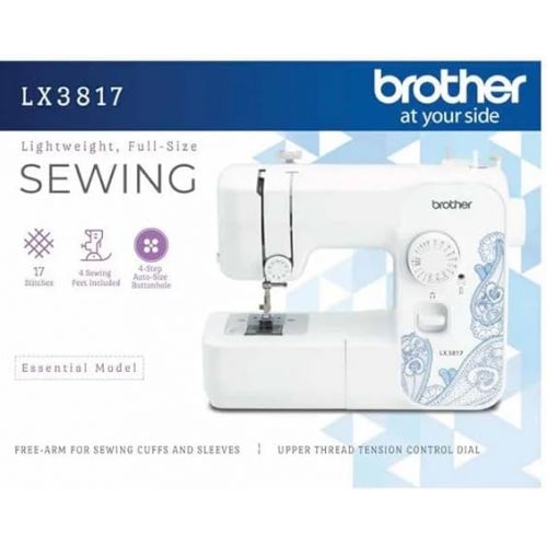 브라더 Brother LX3817 17-Stitch Portable Full-Size Sewing Machine, Lightweight, 4 Included Sewing Feet, White, with MTC Microfiber Cloth