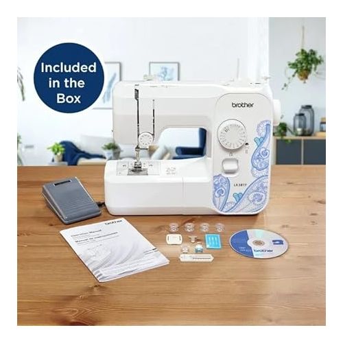 브라더 Brother LX3817 17-Stitch Portable Full-Size Sewing Machine, Lightweight, 4 Included Sewing Feet, White, with MTC Microfiber Cloth