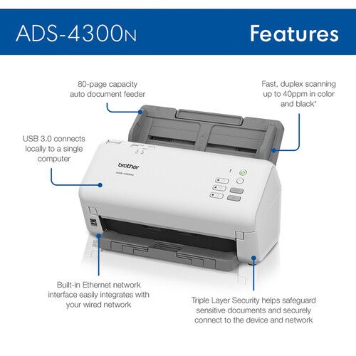 브라더 Brother ADS-4300N Professional Desktop Scanner