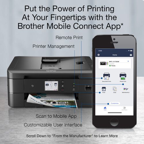 브라더 Brother MFC-J1170DW Wireless Color All-in-One Inkjet Printer