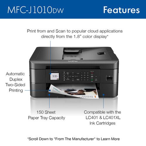 브라더 Brother MFC-J1010DW Wireless Inkjet All-in-One Color Printer