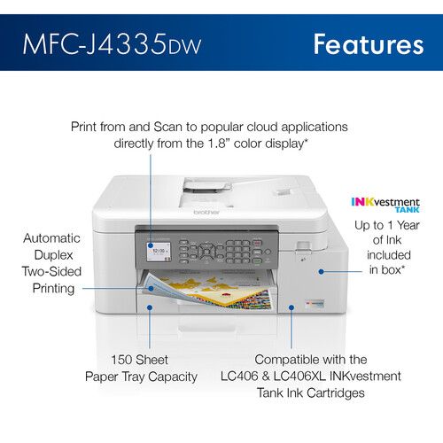 브라더 Brother MFC-J4335DW INKvestment Tank All-in-One Color Inkjet Printer