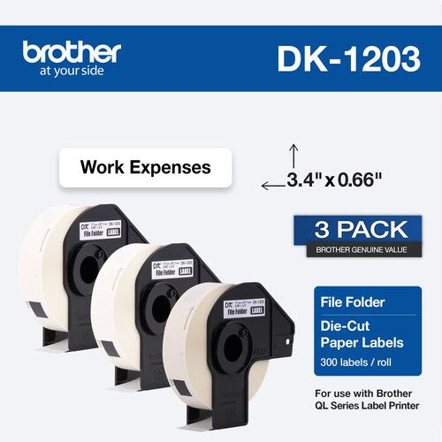 브라더 Brother DK1203 Die-Cut Shipping Paper Labels (White, 300 Labels, 0.66 x 3.4