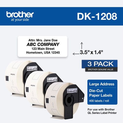 브라더 Brother DK1208 Die-Cut Large Address Labels (White, 400 Labels, 1.4 x 3.5