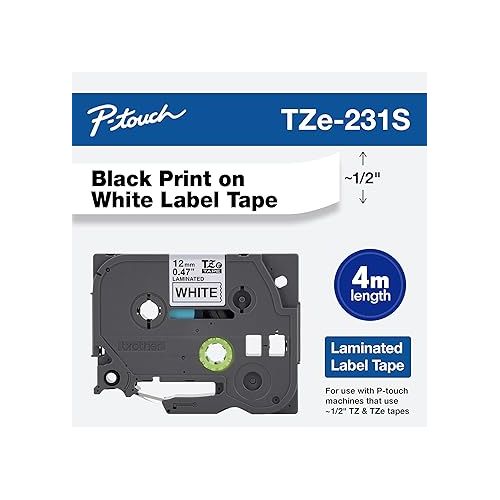브라더 Brother Genuine P-Touch TZe-231S Economy Label Tape, Standard Laminated P-Touch Tape, Black on White, Perfect for Indoor or Outdoor Use, Water Resistant, (4M), Single-Pack