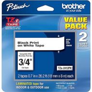 Brother Genuine P-Touch, TZe2412PK, 2 Pack of Label Tape, Black Font On White Label, TZe241,Black on White