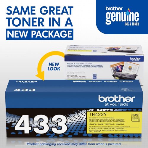 브라더 Brother Genuine High Yield Toner Cartridge, TN433Y, Replacement Yellow Toner, Page Yield Up To 4,000 Pages, Amazon Dash Replenishment Cartridge, TN433