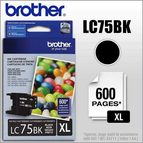 브라더 Brother Printer LC752PKS 2 Pack of LC-75BK Cartridges Ink - Retail Packaging