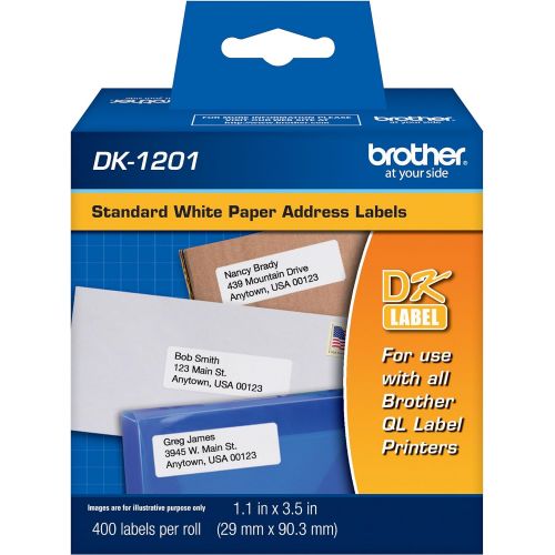 브라더 Brother Genuine DK-1201 Die-Cut Standard Address Labels  Long Lasting Reliability, Die-Cut Standard Address Paper Labels, 1.14” x 3.5” Individual Label Size, 400 Labels per Roll,