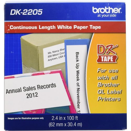 브라더 Brother Genuine, DK-2205 Continuous Paper Label Roll, Cut-to-Length Label, 2.4” x 100 Feet, (1) Roll Per Box