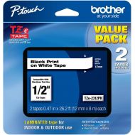 Brother Genuine P-touch, TZE2312PK, 1/2 (0.47) Standard Laminated P-Touch Tape, Black on White, Laminated for Indoor or Outdoor Use, Water Resistant, 26.2 Feet (8M), 2-Pack