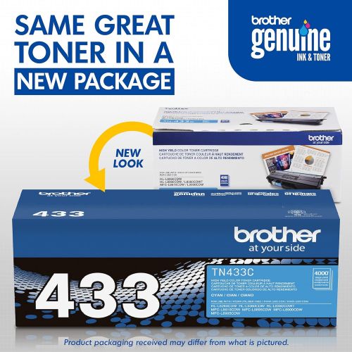 브라더 Brother Genuine High Yield Toner Cartridge, TN433C, Replacement Cyan Toner, Page Yield Up To 4,000 Pages, Amazon Dash Replenishment Cartridge, TN433