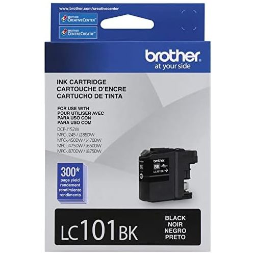 브라더 Brother Genuine Standard Yield Black Ink Cartridge, LC101BK, Replacement Black Ink, Page Yield Upto 300 Pages, LC101