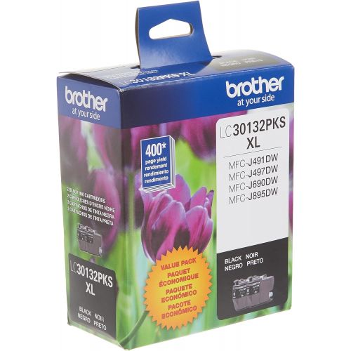 브라더 Brother Genuine LC30132PKS 2-Pack High Yield Black Ink Cartridges, Page Yield Up to 400 Pages/Cartridge, LC3013