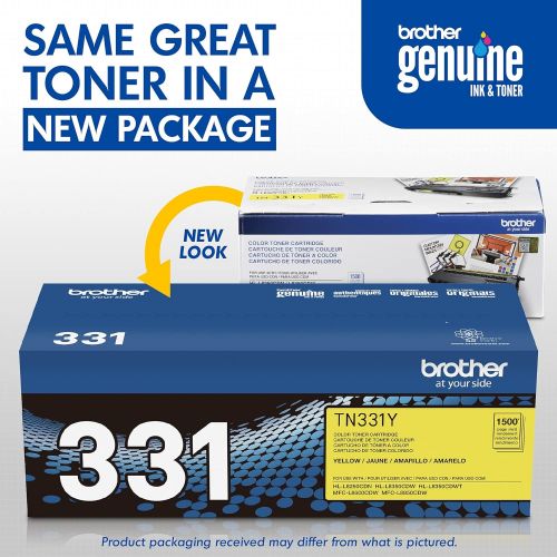 브라더 Brother Genuine Standard Yield Toner Cartridge, TN331Y, Replacement Yellow Toner, Page Yield Up To 1,500 Pages, Amazon Dash Replenishment Cartridge, TN331