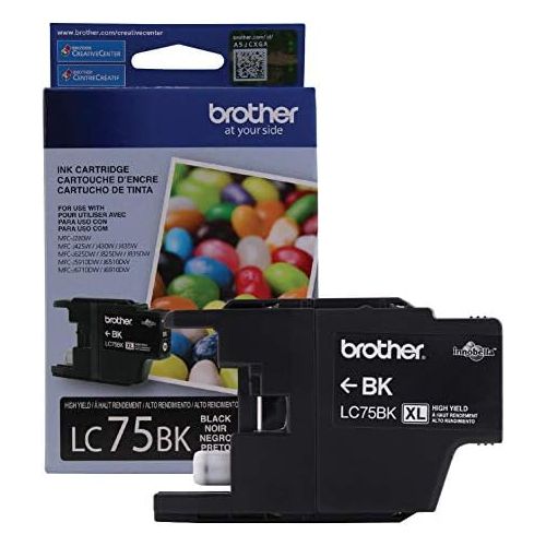 브라더 Brother Genuine High Yield Black Ink Cartridge, LC75BK, Replacement Black Ink, Page Yield Up To 600 Pages, LC75