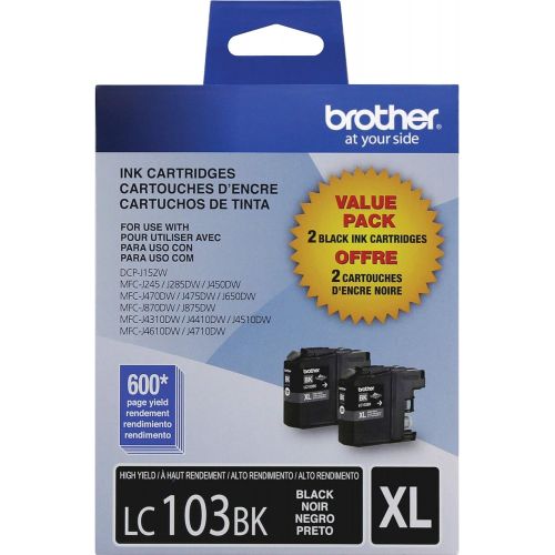 브라더 Brother Genuine High Yield Black Ink Cartridges, LC1032PKS, Replacement Black Ink, Includes 2 Cartridges of Black Ink, Page Yield Up To 600 Pages/Cartridge, LC1032PKS