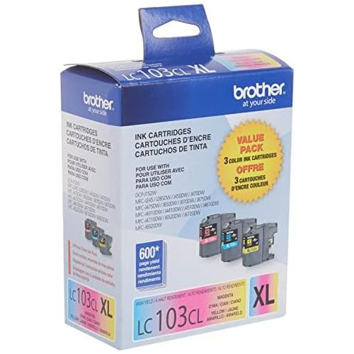 브라더 Brother Genuine High Yield Color Ink Cartridge, 3 Pack of LC103 , Replacement Color Ink Three Pack, Includes 1 Cartridge Each of Cyan, Magenta & Yellow, Page Yield Upto 600 Pages/C