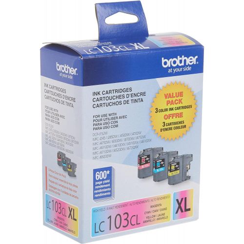 브라더 Brother Genuine High Yield Color Ink Cartridge, 3 Pack of LC103 , Replacement Color Ink Three Pack, Includes 1 Cartridge Each of Cyan, Magenta & Yellow, Page Yield Upto 600 Pages/C