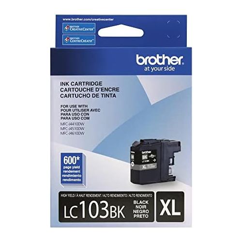 브라더 Brother Genuine High Yield Black Ink Cartridge, LC103BK, Replacement Black Ink, Page Yield Up To 600 Pages, Amazon Dash Replenishment Cartridge, LC103