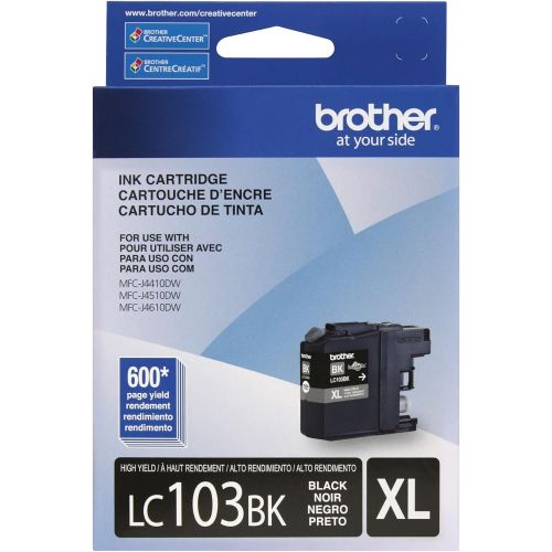 브라더 Brother Genuine High Yield Black Ink Cartridge, LC103BK, Replacement Black Ink, Page Yield Up To 600 Pages, Amazon Dash Replenishment Cartridge, LC103