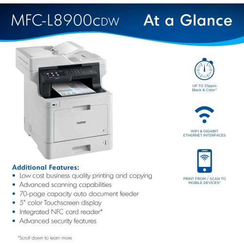 브라더 Brother MFC-L8900CDW Business Color Laser All-in-One Printer, Advanced Duplex & Wireless Networking, Business Printing, Flexible Network Connectivity, Mobile Device Printing & Scan