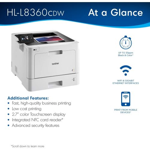 브라더 [아마존베스트]Brother Business Color Laser Printer, HL-L8360CDW, Wireless Networking, Automatic Duplex Printing, Mobile Printing, Cloud printing, Amazon Dash Replenishment Ready