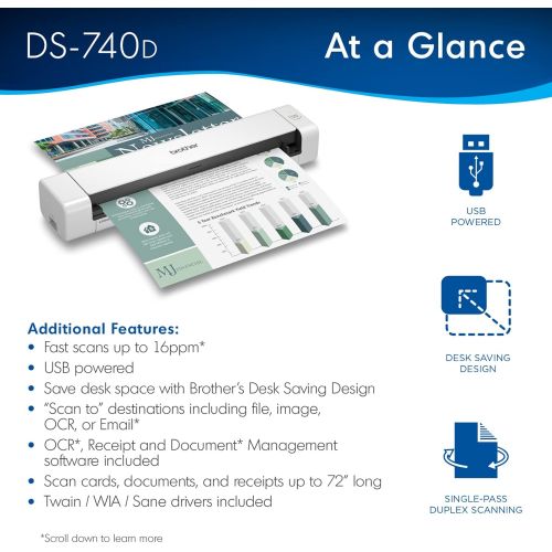 브라더 [아마존베스트]Brother DS-740D Duplex Compact Mobile Document Scanner