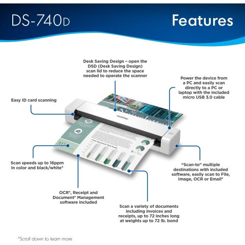브라더 [아마존베스트]Brother DS-740D Duplex Compact Mobile Document Scanner