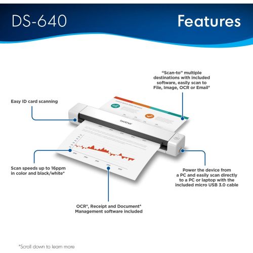 브라더 [아마존베스트]Brother DS-640 Compact Mobile Document Scanner, (Model: DS640)