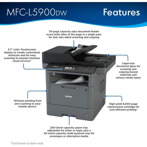 브라더 [아마존베스트]Brother Monochrome Laser Printer, Multifunction Printer, All-in-One Printer, MFC-L5900DW, Wireless Networking, Mobile Printing & Scanning, Duplex Print, Copy & Scan, Amazon Dash Re