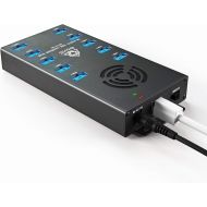 ICONE BrovSS- 10 Port USB 2.0 Hub - USB Hub Charger - Powered USB Hub - USB Charging Splitter - Multiple USB Port Hub - Charging Hub with 5V 10A Power Adapter, Cooling Fan, LEDs, Mountin