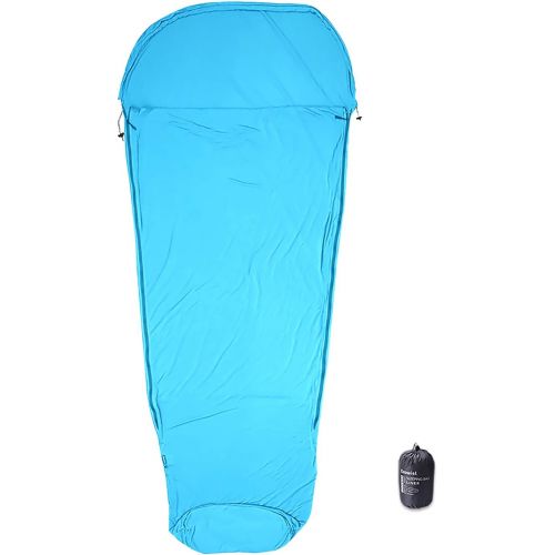  Browint Coolmax Travel Sheet with Zippers for Hotel, Summer/Warm Weather Sweat Wicking Sleep Sack for Adults, Mummy Sleeping Bag Liner for Camping, Rectangular with Pillow Pocket,